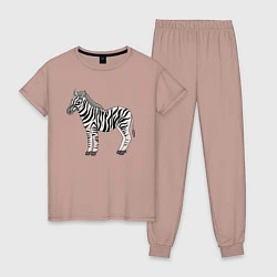 Пижама хлопковая женская Милая зебра, цвет: пыльно-розовый