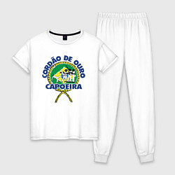 Пижама хлопковая женская Cordao de ouro Capoeira flag of Brazil, цвет: белый