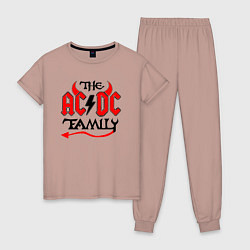 Пижама хлопковая женская The ac dc family - Rock, цвет: пыльно-розовый