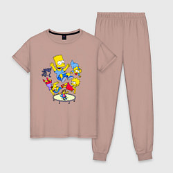 Женская пижама Персонажи из мультфильма Симпсоны прыгают на батут