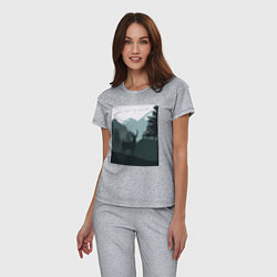 Пижама хлопковая женская Олень в лесу силуэты, цвет: меланж — фото 2