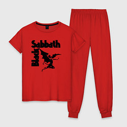 Пижама хлопковая женская Блэк Саббат метал, цвет: красный