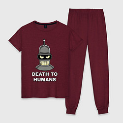 Пижама хлопковая женская Bender - death to humans, цвет: меланж-бордовый