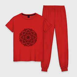 Пижама хлопковая женская Цветочная мандала, цвет: красный