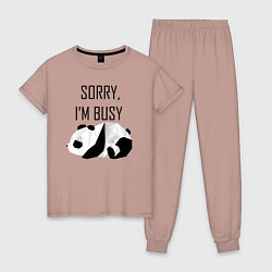 Пижама хлопковая женская Извини я занят - панда, цвет: пыльно-розовый