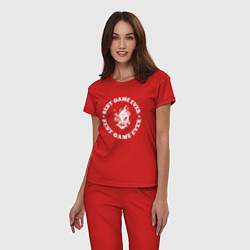 Пижама хлопковая женская Символ Cyberpunk 2077 и круглая надпись best game, цвет: красный — фото 2