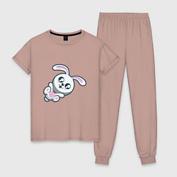Пижама хлопковая женская Кролик - Ушастик, цвет: пыльно-розовый
