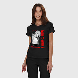 Пижама хлопковая женская Макима - Иероглифы - Бензопила, цвет: черный — фото 2