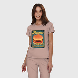Пижама хлопковая женская Burgers - Made fresh daily!, цвет: пыльно-розовый — фото 2