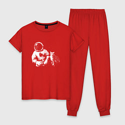 Пижама хлопковая женская Космонавт с котом, цвет: красный