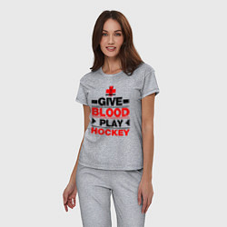 Пижама хлопковая женская Дайте крови - игра в хоккей, цвет: меланж — фото 2