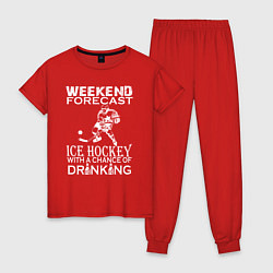 Пижама хлопковая женская Прогноз на выходные - хоккей и выпить, цвет: красный