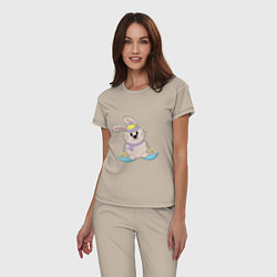 Пижама хлопковая женская Кролик - лыжник, цвет: миндальный — фото 2