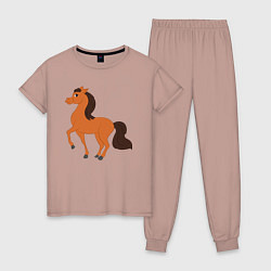 Пижама хлопковая женская Конь, цвет: пыльно-розовый