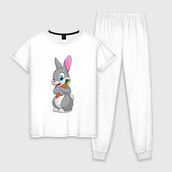 Пижама хлопковая женская Кролик с морковкой, цвет: белый