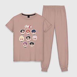 Пижама хлопковая женская Stray Kids Chibi, цвет: пыльно-розовый