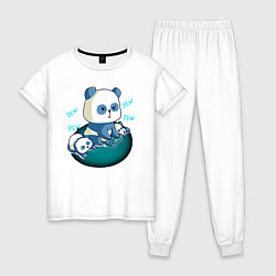 Пижама хлопковая женская Панда геймер с малышами, цвет: белый