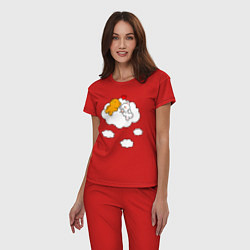 Пижама хлопковая женская Влюбленные медвежата на облаке, цвет: красный — фото 2