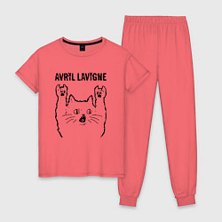 Пижама хлопковая женская Avril Lavigne - rock cat, цвет: коралловый
