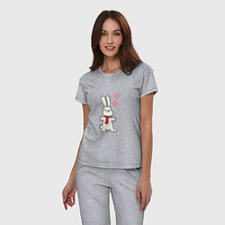 Пижама хлопковая женская Кролик с сердечками, цвет: меланж — фото 2