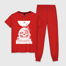 Пижама хлопковая женская Труп космонавта порос грибами, цвет: красный