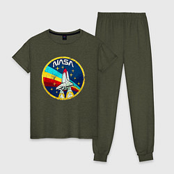 Пижама хлопковая женская NASA - emblem - USA, цвет: меланж-хаки