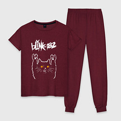 Пижама хлопковая женская Blink 182 rock cat, цвет: меланж-бордовый