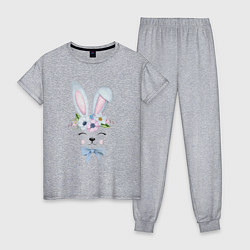 Пижама хлопковая женская Кролик в цветах, цвет: меланж