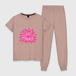 Пижама хлопковая женская Girl power boom, цвет: пыльно-розовый