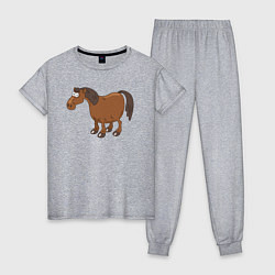 Пижама хлопковая женская Забавный конь, цвет: меланж