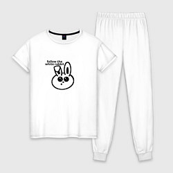 Пижама хлопковая женская Следуй за круглым белым кроликом, цвет: белый