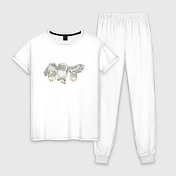 Пижама хлопковая женская Сова с совятами, цвет: белый