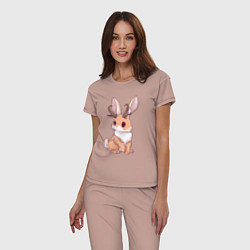 Пижама хлопковая женская Кролик с рожками - кролик олень, цвет: пыльно-розовый — фото 2
