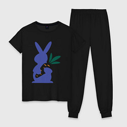 Пижама хлопковая женская Синий кролик, цвет: черный