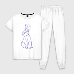 Пижама хлопковая женская Символ 2023 - Синий Кролик, цвет: белый
