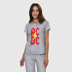 Пижама хлопковая женская AC DC logo, цвет: меланж — фото 2