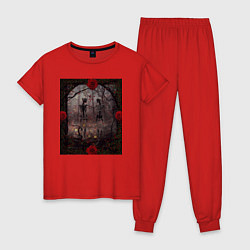 Пижама хлопковая женская Загробная романтика, цвет: красный