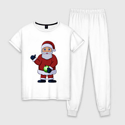 Пижама хлопковая женская Дед Мороз с елочной игрушкой, цвет: белый