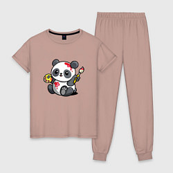 Пижама хлопковая женская Панда - крутой художник! Cutie, цвет: пыльно-розовый