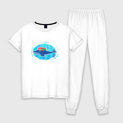 Пижама хлопковая женская Русалочка и кит, цвет: белый