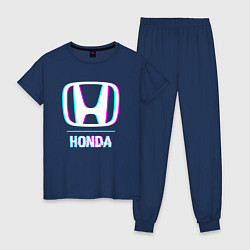 Пижама хлопковая женская Значок Honda в стиле glitch, цвет: тёмно-синий