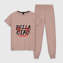 Пижама хлопковая женская Bella ciao, цвет: пыльно-розовый
