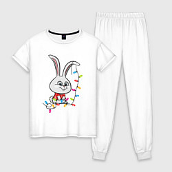 Пижама хлопковая женская Кролик Снежок новогодний, цвет: белый
