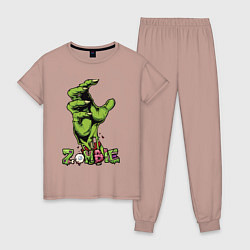 Пижама хлопковая женская Zombie green hand, цвет: пыльно-розовый