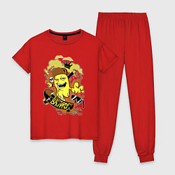 Пижама хлопковая женская Человечек скейтерист, цвет: красный