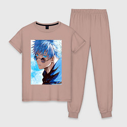 Пижама хлопковая женская Сатору Годжо в очках - Jujutsu kaisen, цвет: пыльно-розовый