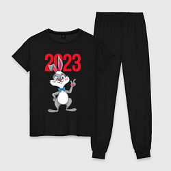 Пижама хлопковая женская Заяц 2023, цвет: черный