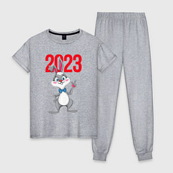Пижама хлопковая женская Заяц 2023, цвет: меланж