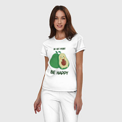 Пижама хлопковая женская Dont worry be happy - avocado, цвет: белый — фото 2