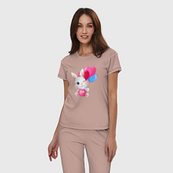 Пижама хлопковая женская Зайка с шариками в виде сердечек, цвет: пыльно-розовый — фото 2